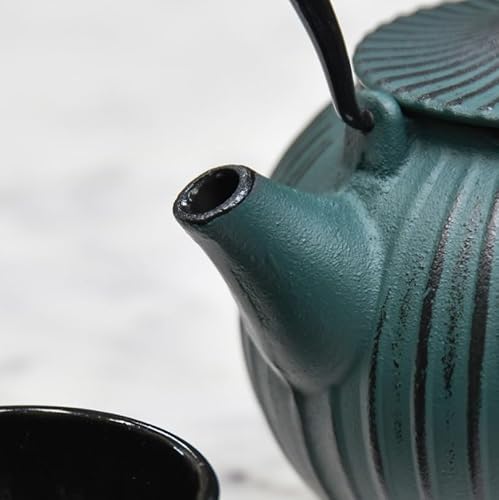 Farleigh Green Cast Iron Black Handle 1.1L Japanese Teapot with Infuser Mesh Strainer for Loose Leaf Tea - Tetsukyusu Tetsubin Style - Image 2