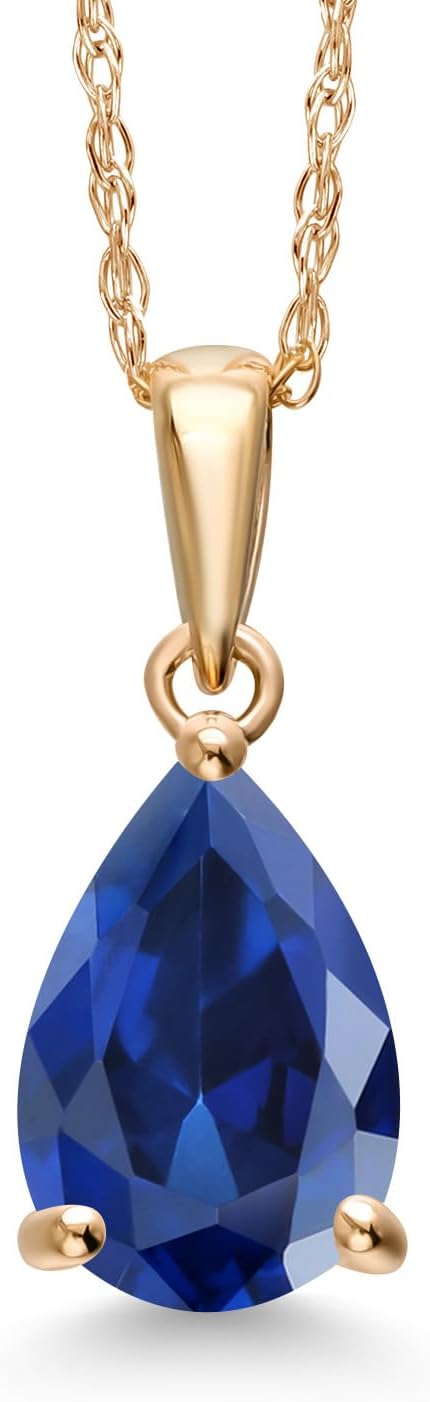 Gem Stone King 14K Yellow Gold Customized and Personalized Pear Shape 9X6MM Gemstone Birthstone Pendant Necklace | Gold Necklace For Women | With 18 Inch Gold Chain
