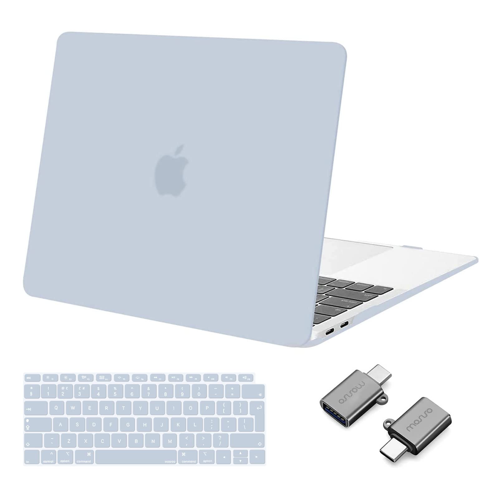 MOSISO Funda Dura Compatible con MacBook Air 13 Pulgadas 2022-2018 A2337 M1 A2179 A1932,Carcasa Rígida Protector de Plástico Estuche&Teclado Cubierta&Tipo C Paquete 2 Adaptadores,Bebe Azul