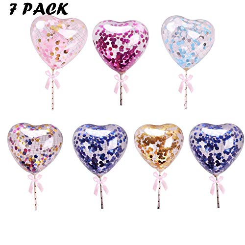 Cake Topper Bautizo,Cake Topper Globos,Confetti Balloon,Globos Brillantes,Globos con Confeti,Cake Topper Boda,Globos de Látex Corazon,Decoración para Tartas,Cake Topper