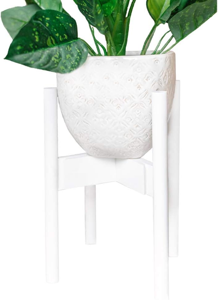 Amazons Original White Indoor Plant Stand | White Wood Modern Mid Century Planter Pot Holder | Large Wooden Flower Planters Stands with Adjustable Sizes for Plants and Pots by Simple Society