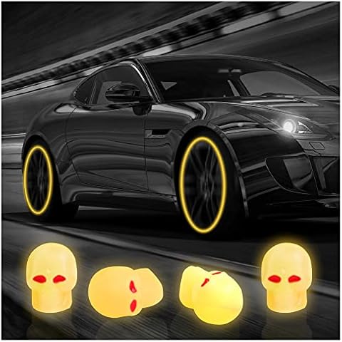 Junecarp 4Pcs Luminous Skull Tire Air Valves Stem Caps,Fluorescent Tire Valve Caps,Universal Tire Valve Stem Covers Accessories for Car Truck Motorcycles Bike (Skull Yellow) Cover