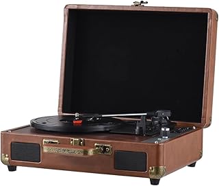 Jugador de Discusión de Vinilos, Reproductor de Discos de Fonógrafo Vintage con Altavoces 3.5 Entrada de Línea de Entrada 33/45/78RPM para Registros de Vinilos de 7/10/12 (Brown)