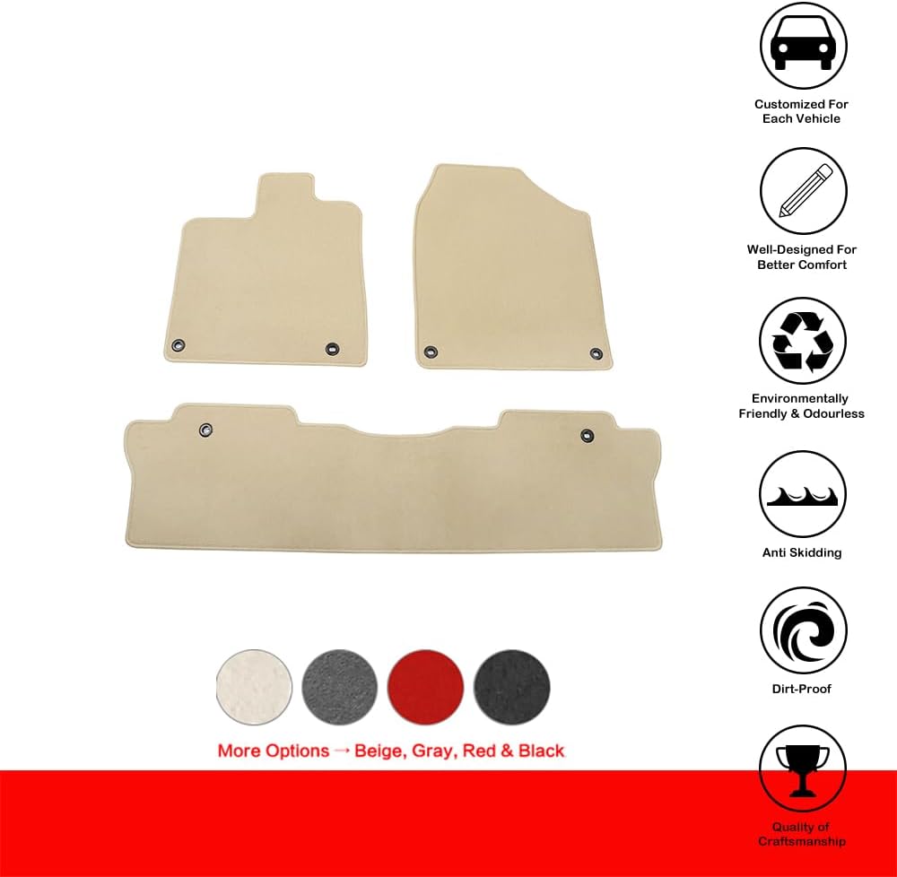 IKON MOTORSPORTS, Nylon Car Floor Mats Compatible with 2017-2025 Honda Ridgeline 4DR, OE Style Beige Driver Passenger Car Carpets, Front Rear 3PCS Full Set
