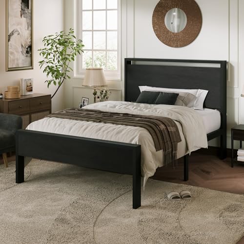 Image of Allewie Twin Size Bed Frame, Heavy Duty 12 Metal Slats Support, Black Oak