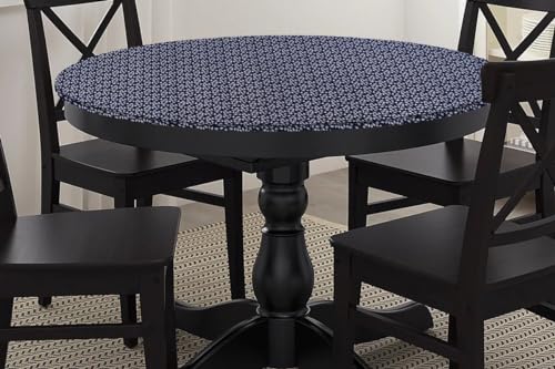 Image of The Furnishing Tree Round Elastic Fitted Dining Table Cover WxL 40x40 Inches Leaf Pattern Blue