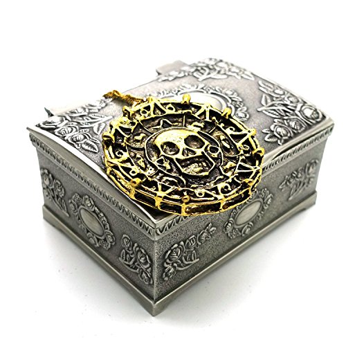 Ruimeng Vintage Pirates of the Caribbean Aztec Skull Coin Pendant Necklace (Antique Gold) with Jewelry Box,Pirates of the Caribbean Necklace,Great Gift for Pirates of the Caribbean Fans Christmas Gifts