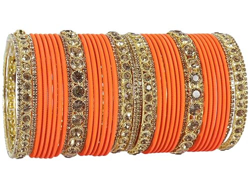 Image of NMII Non-Precious Metal Base Metal and Studded Zircon Gemstone and Matte Finish Worked Bangle set for Women /Girls