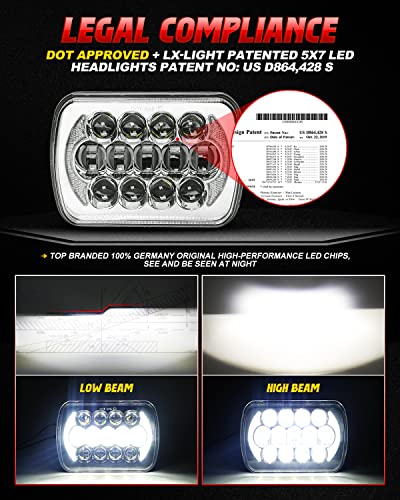 Image of LX-LIGHT 105W 1000% Bright Chorme H6054 5x7 7x6 Led Headlights DRL Anti-glare Hi /Low Sealed Beam Compatible with Jeep Wrangler YJ Cherokee XJ Trucks Ford Chevy etc