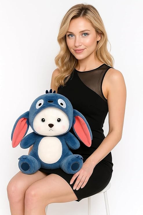 Image of ZEXSAZONE Baby Plushies, Blue Lovable Huggable Soft Toy, Small Size Hooded Plush Teddy Bear, Elegant Soft Plush Toy for Babies, Great Birthday Gift for Girls - 30 cm