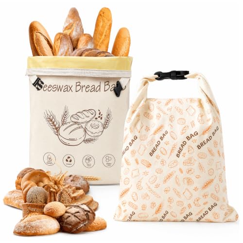 Ecofocet 2 pièces Sac a pain cire abeille,43 x 33 cm Sac à Pain en Cire d'abeille,Sacs de Conservation en Coton,Enduit de Cire d'abeille Naturelle,pour...
