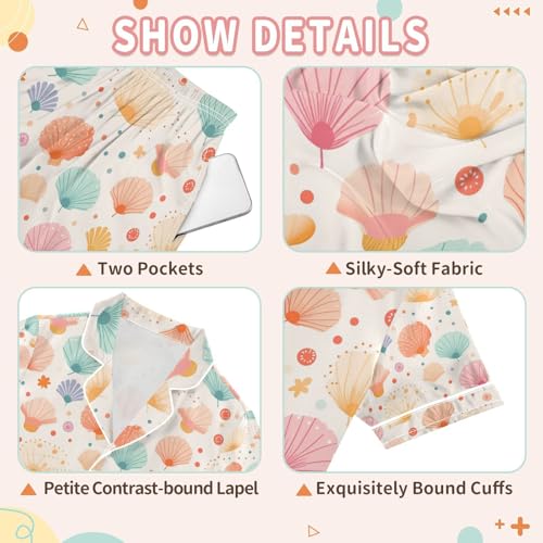 Cartoon Scallop Satin Summer Pajama Sets Silk Short Sleeve Button Down Sleepwear3