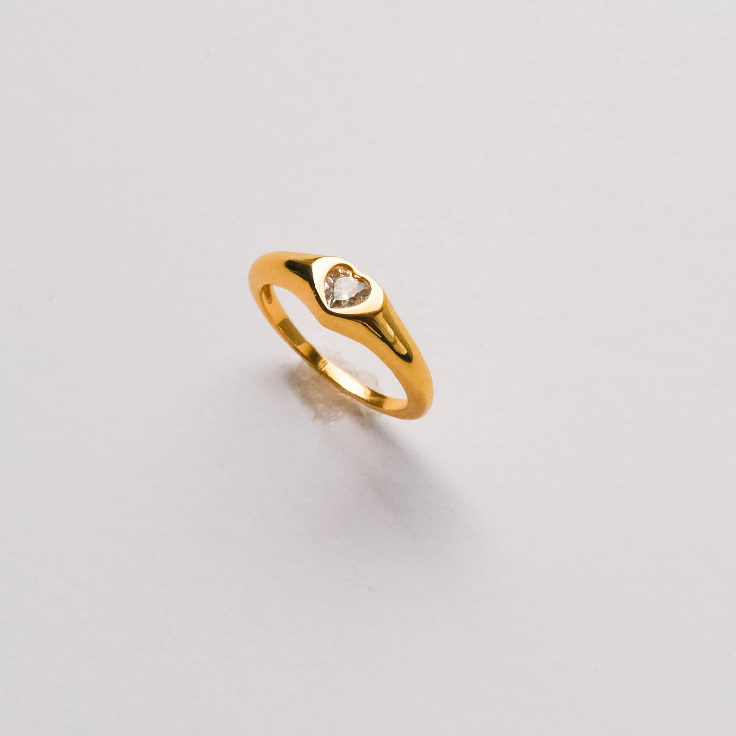 espere Cubic Zirconia Heart Signet Ring 18K Gold Plated | Minimal Dainty Pinky Ring | Simple Small Stackable Heart Ring Promise Ring Birthday Gift for Her - Image 6