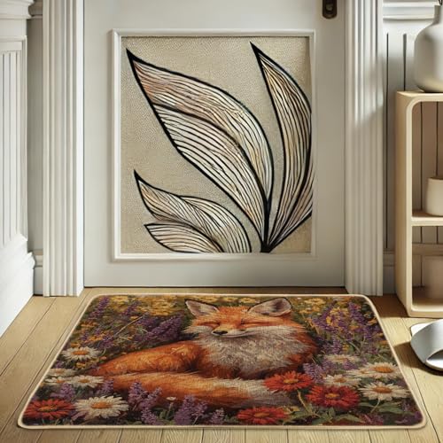 Paillasson renard d'automne - Tapis de bienvenue pour entrée de maison, décoration saisonnière, imperméable, antidérapant, absorbant la poussière, facile...