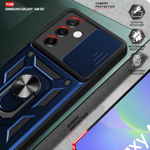Image of Luxe Back Cover for Samsung Galaxy A36 5G | D10 Tough Armor Case | Sliding Camera Shield | 360 Protection | Kickstand Ring Holder | Military-Grade Shockproof Bumper Case
