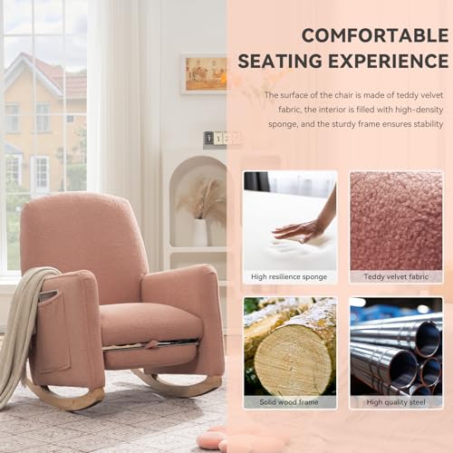 Foxhunterrockingchairnurserychairwithadjustablefootrestandhighbackrestgliderchairfornurserywithsidepocketsupholsteredrockingchairindoorforlivingroomteddypink  Urban Country Home Decor Foxhunter rocking chair nursery chair with adjustable footrest and high backrest glider chair for nursery with side pockets upholstered rocking chair indoor for living room teddy pink  urban country home decor