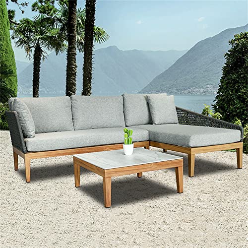 HJDSUDU Sofá Seccional De Aluminio De 3 Piezas con Mesa De Centro, Sofá De Metal Moderno Sofá Seccional para Exteriores Juegos De Conversación Al Aire Libre Muebles De Patio para Todo Clima
