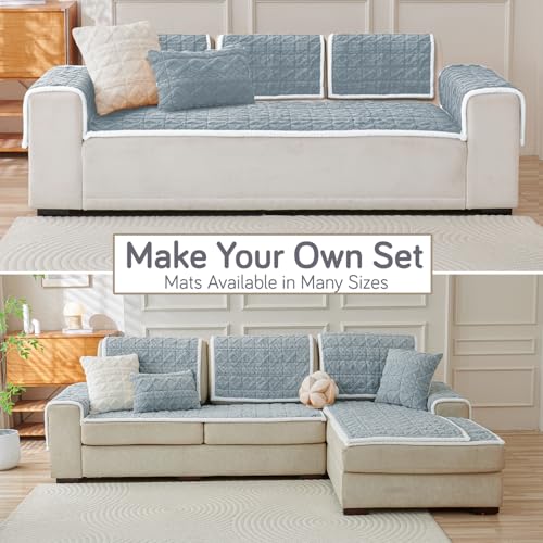 Image of HOKIPO 'Italian Caelora' Luxury Jacquard Plush Sofa Cover Mat | Make Your Own Sofa Cover Set, Mat Length 70(D) x 150(L) cm, Powder Blue (AR-5957-BL)