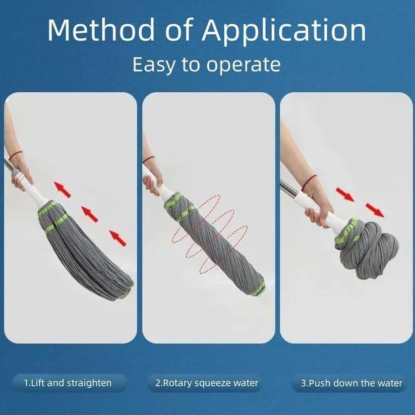 Image of Squeeze Twist Mop with Self Wringing, Stainless Steel Handle, for Hardwood and Tile Floor Cleaning