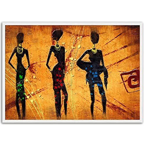 Décoration murale féminine trio africain orange, l'art de voyager chez soi