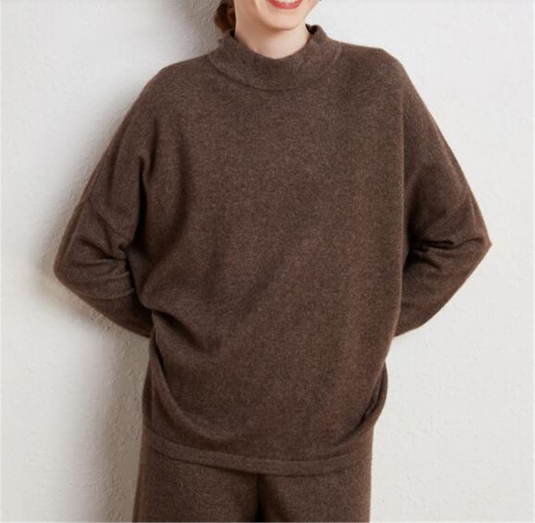 Inverno 100% Cashmere Maglia Maglione Vestito Delle Donne Pullover+Vita Alta Pantaloni Gamba Larga Moda Tuta Due Pezzi Set
