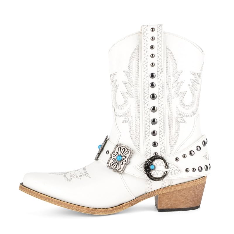 Only maker Cowgirl Western Boots for Women Ankle High Embroidery Pointed Toe Cowboy Rodeo Country Concert Boot