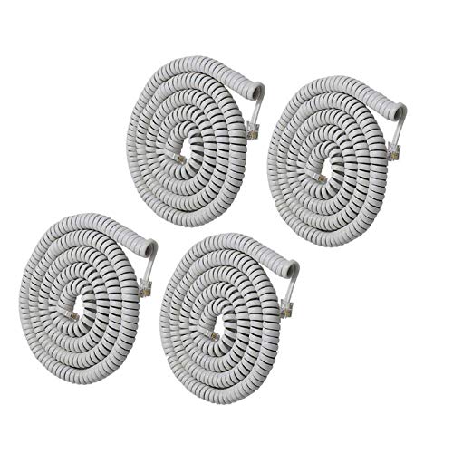 Telephone Phone Handset Cable Cord,Uvital Coiled Length 1.56 to 13 Feet Uncoiled Landline Phone Handset Cable Cord RJ9/RJ10/RJ22 4P4C(White,4 PCS)
