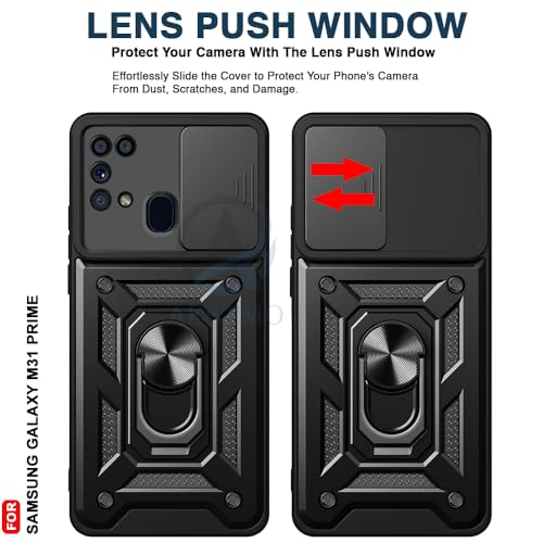 Image of AESTMO Tough Armor Samsung M31 / F41 / M31 Prime Bumper Back Case Cover | Ring Holder & Sliding Camera Shield Cover | 360 Degree Protection Back Case Cover for Samsung M31 / F41 / M31 Prime (Black)