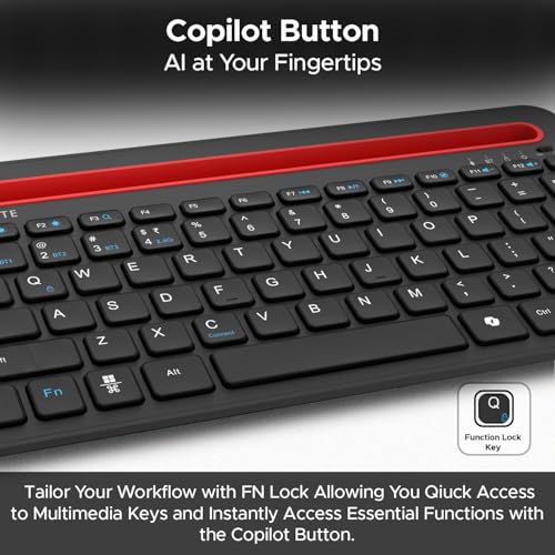 Image of Amkette Optimus Pro Multi Device (4in1) Rechargeable Wireless Keyboard /Bluetooth Keyboard | One Click Device Switching and AI Access for MacOS & Windows | Tablet & Phone Holder, Dual OS Layout (Black)