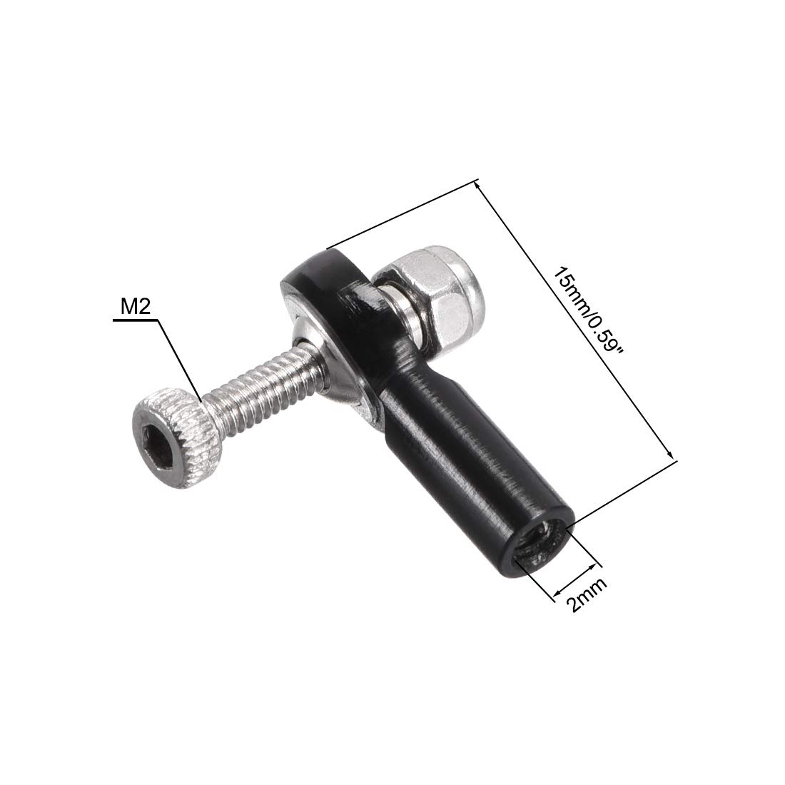 Sourcing Map Spurstangenkopf – 2 Stück, M2 Gewinde, 15 Mm Lang, Kugelkopfgelenk Für RC Auto, Crawler, Boot (schwarz)