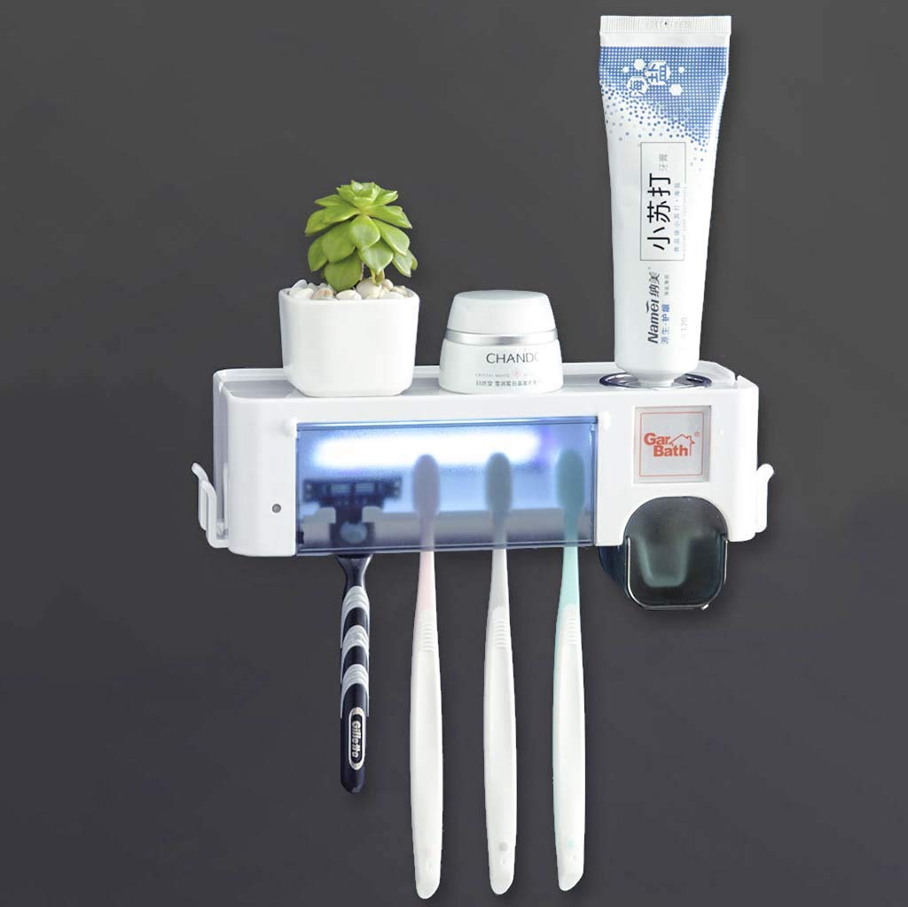 TJH - Sterilizzatore per spazzolini da Denti, sterilizzazione UV, scaffale per spazzolini da Denti, a Prova di Polvere, Bagno dentifricio da Parete Senza punzone Gray Caricatore di USB