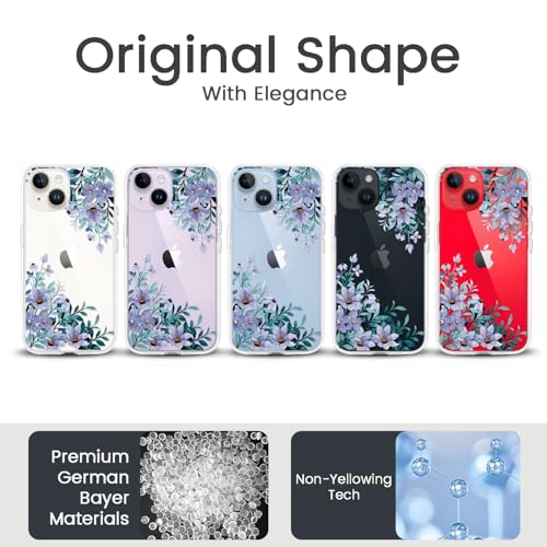 Coque antichoc pour iPhone 14 avec motif fleurs au dos transparent rigide