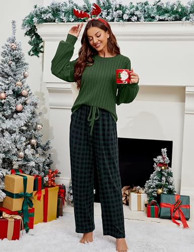 Image of Blooming Jelly Women Ribbed Long Sleeve Pajama Sets Fall Loungewear Pockets