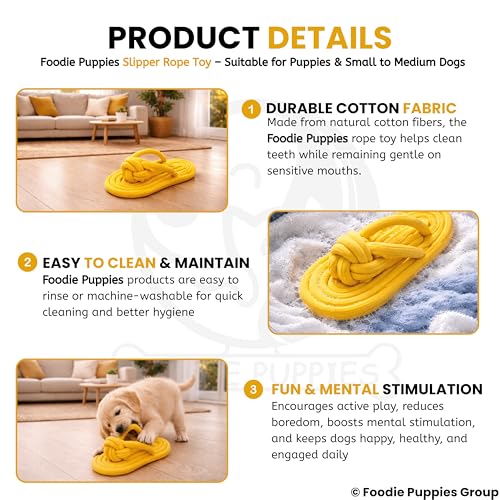 Image of Foodie Puppies Durable Cotton Rope Chew Toy for Dogs | Chewing, Fetching, Playing, Teething & Training for Small to Medium Dogs & Puppies (Slipper Rope)