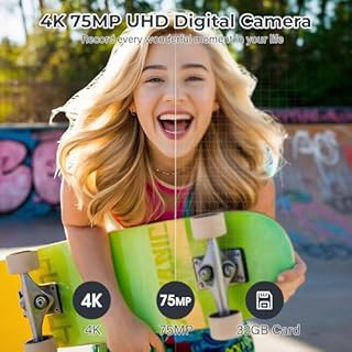 4K Digital Camera for Photography - 75MP WiFi Vlogging Camera for YouTube - UHD 16X Zoom Digital Cameras with Flip Screen 3" 180° - Travel Flash Camara for Beginners & Adults