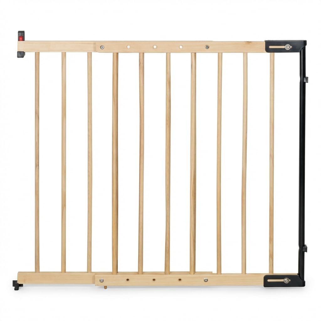 Treppenschutzgitter Holz 75,5–117 cm – Massivholz Treppengitter zum Bohren für Baby & Kleinkind, ohne Türschwelle, Doppel-Sicherheitsmechanismus, verstellbar, inkl. Montagematerial | EmsCraft24
