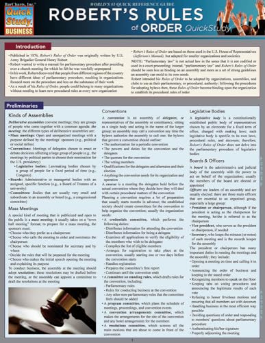 Robert's Rules Of Order QuickStudy Laminated Reference Guide