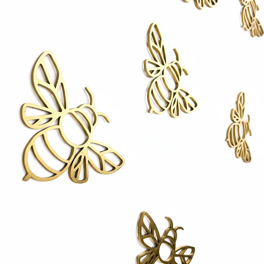 Gold Small Bees Decor, Bumble Bee Decor, Farmhouse Honey Comb Beehive Wall Art, Spring Wall Decoration