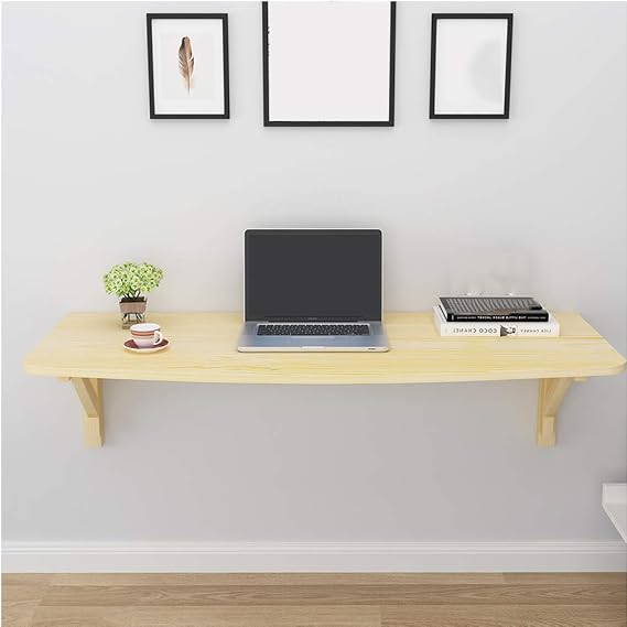 Pine Wood Arc Wall-Mounted Folding Table Kitchen Dining Table,Laptop Table,Space Saving Wall Hanging Study Desk,Foldable Children Learning Book Table,Wood Color (120x40/47x16in)
