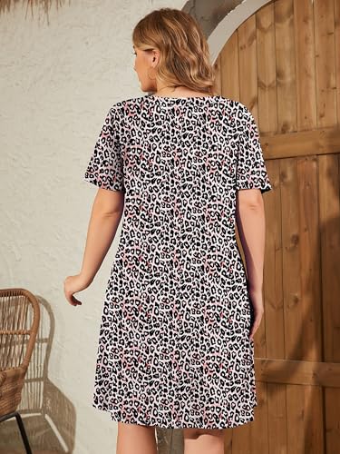 Image of AusLook Plus Size Midi Dress for Women V Neck Short Sleeve Summer Casual Loose Fit Vacation Sundress with Pockets 1X-5X
