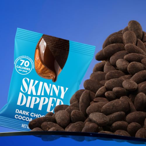 Image of SkinnyDipped Dark Chocolate Cocoa Almonds, Healthy Snack, Plant Protein, Gluten Free, 0.46 oz Mini Bags, Pack of 24 | Crunchy Whole Almonds Thinly Dipped in Chocolate | Gluten Free | Plant Protein Snack Packs