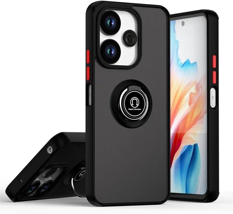 Zubitech Case For Redmi 13 4G Case Cover (not for Note 13 4G) Rotational Metal Ring Grip Kickstand Cover Magnetic Car Mount Holder Case Shockproof TPU Bumper Protection Case for Redmi 13 4G (Black)
