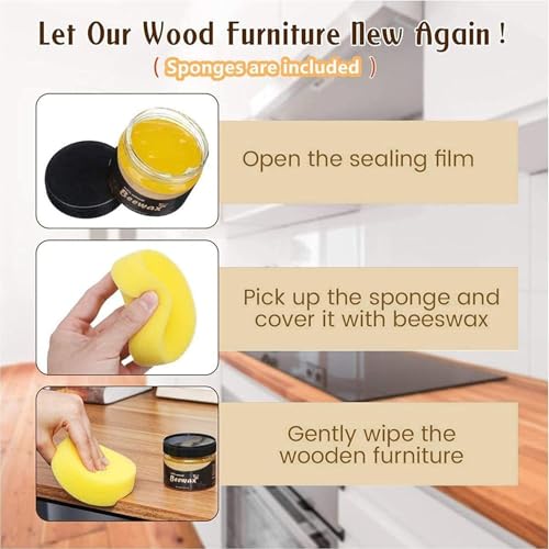 Image of Beeswax Furniture Polish 1 pcs - Traditional Wood Polish & Conditioner for Cabinets, Wardrobes & Antiques - Natural Wood Seasoning Wax to Restore Shine & Protect Surfaces