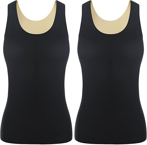 Bonuci 2 piezas de camisetas térmicas sin mangas para mujer, ropa interior térmica con forro polar, camisetas térmicas cálidas, chaleco térmico,