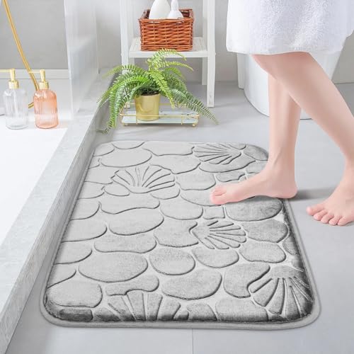 Tapis de bain absorbant flanelle grise 50x80 motif galets relief tapis de douche lavable - 3