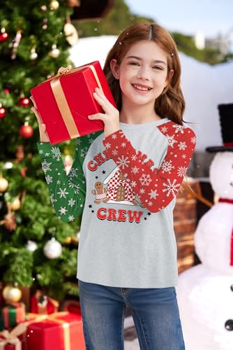 Image of BesserBay Girl's Christmas Buffalo Plaid Raglan Top Funny Holiday Graphic Shirt 4-14 Years