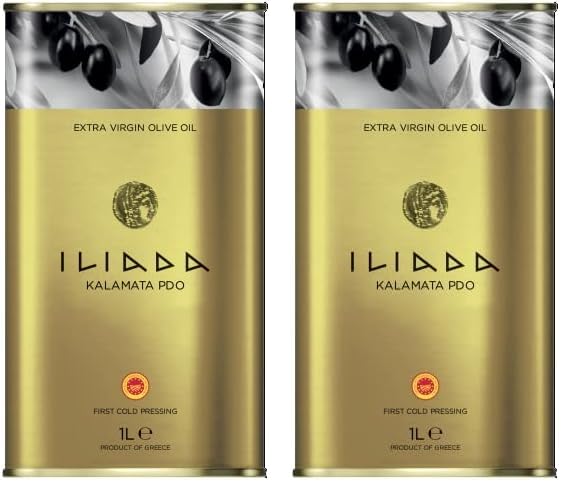 IliadaPdo Kalamata Extra Virgin Olive Oil Tin, 1 Litre (Pack of 2)