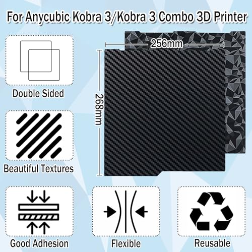 Nssnlur Smooth PEO PET Kobra 3 Druckplatte 256x268 mm, Double Sided PEO PET Build Plate Federstahl Spring Steel Druckbett für Anycubic Kobra 3, Kobra 3 Combo, Kobra 3 V2 3D Drucker Plattform