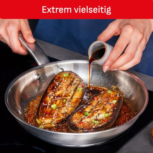 Foto von Tefal Virtuoso 2-teiliges Pfannenset 24 + 28 cm, Pfannen Induktion, hochwertiger Premium-Edelstahl, unversiegelt, für alle Herdarten geeignet, backofengeeignet bis zu 250°C, E492S2
