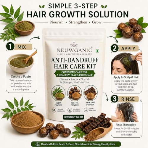 Image of Anti-Dandruff Hair Care Kit | Neem, Reetha & Shikakai Powder Combo | Helps Reduce Dandruff, Cleanses Scalp & Maintains Scalp Hygiene | Natural Hair Care for Men & Women